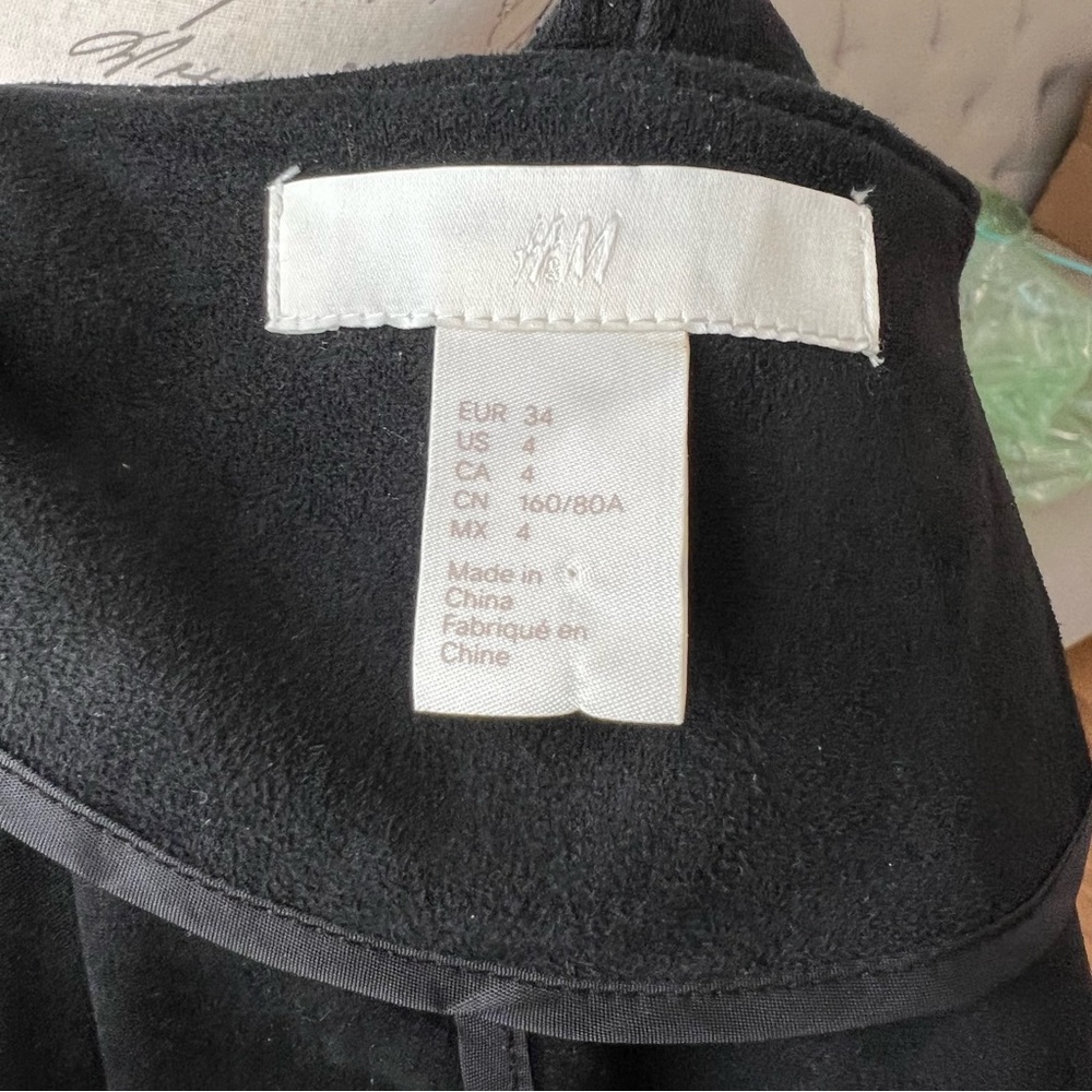 H&M Faux Suede Long Duster Black Open Front Sz 4 - Picture 7 of 7